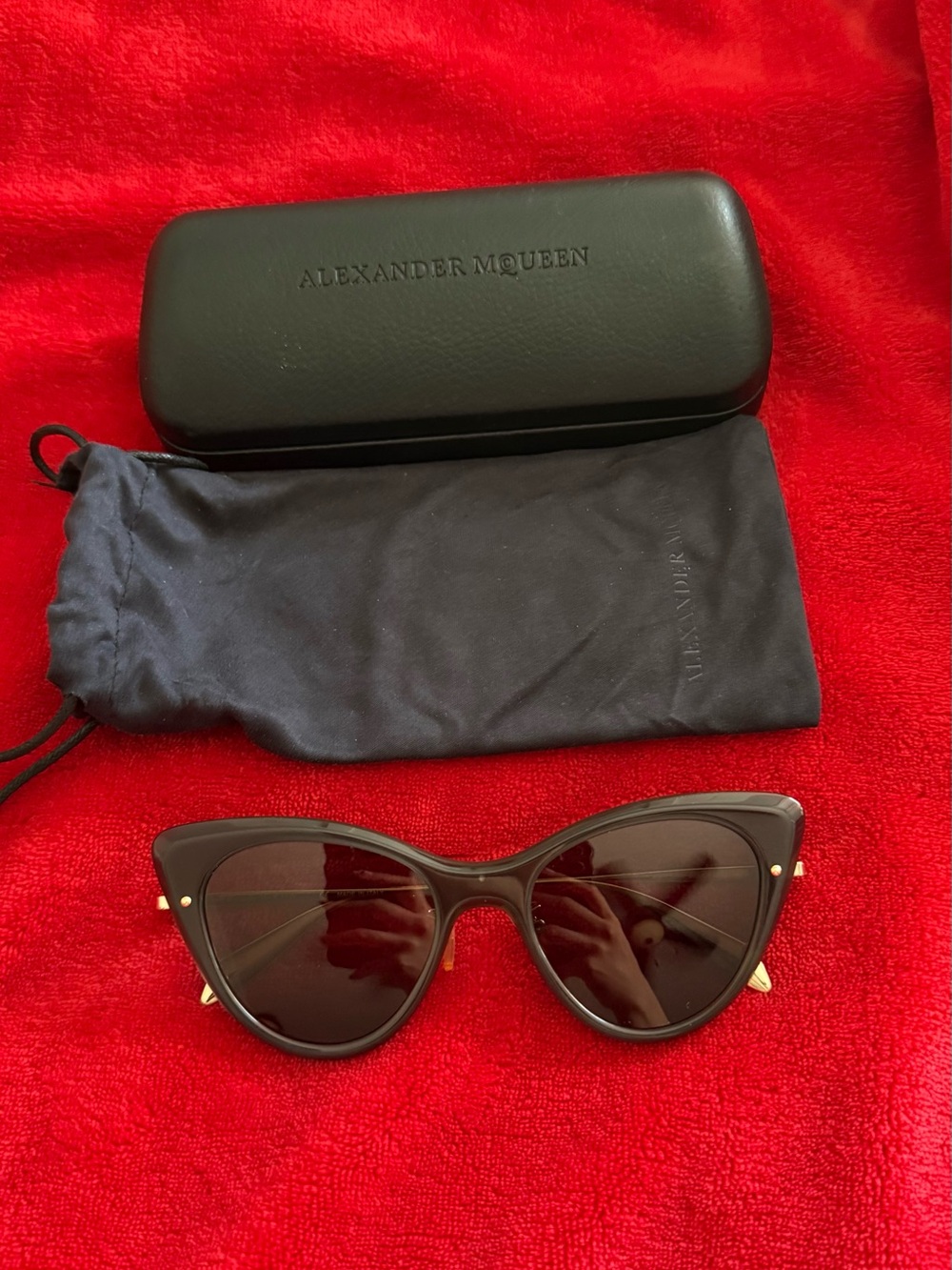 Alexander McQueen Gray Cat-Eye Sunglasses with Gold Accents